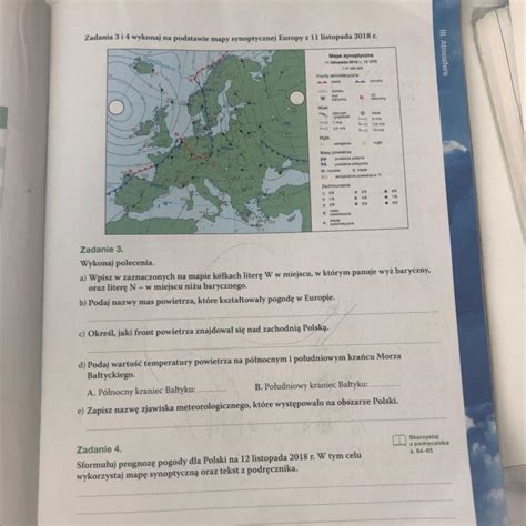 Zadania I Wykonaj Na Podstawie Mapy Synoptycznej Europy Z