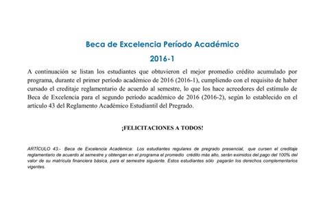 Beca De Excelencia Per Odo Acad Mico