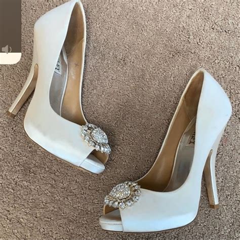 Badgley Mischka Shoes Badgley Mishka Satin Jeweled Peep Toe Pumps Poshmark