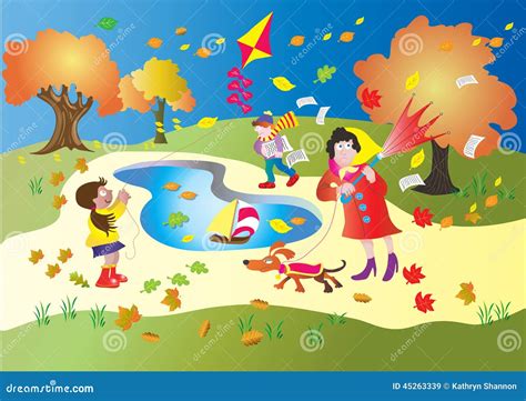 Windy Day En El Parque Ilustración Del Vector Ilustración De Barco