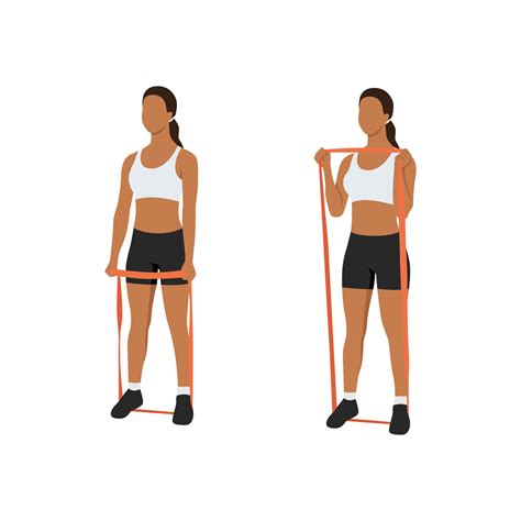 Woman Doing Hammer Grip Curls With Long Resistance Band Exercise Flat