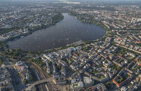 Germany Hamburg Aerial View Of Outer Alster Lake Stock Photo