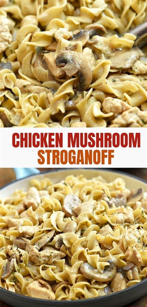 One Pan Chicken Stroganoff Recipe Chicken Stroganoff Egg Noodles Easy Mushroom Recipes