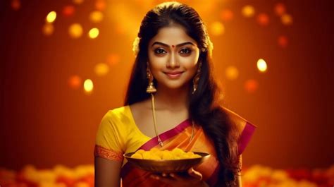 Premium Ai Image Beautiful Indian Woman Wearing Traditional Saree