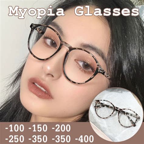 Anti Radiation Round Myopia Glasses For Women Men Vintage Leopard