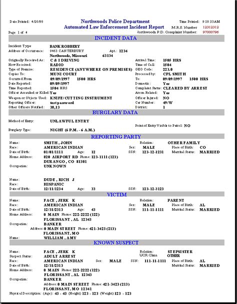 Free Printable Police Report Template Form Generic