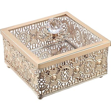 Amazon ELLDOO Gold Vintage Glass Jewelry Box With Clear Lid