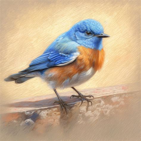 Una pintura de un pájaro con plumas azules y naranjas Foto Premium