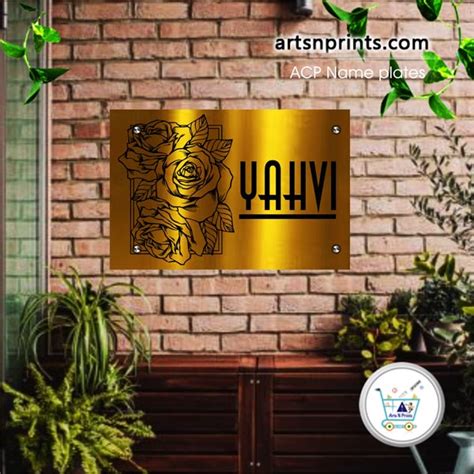 Floral Design Golden Acp Printed House Name Boards With Fastest