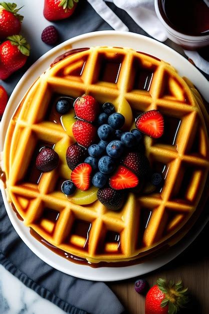 Premium Photo Traditional Belgian Waffles With Fresh Fruit And