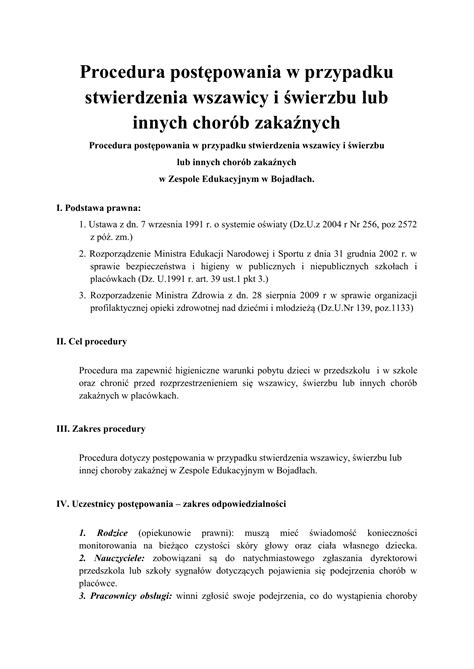 Procedura postępowania w przypadku stwierdzenia wszawicy i