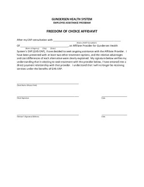 Fillable Online Freedom Of Choice Affidavit Fax Email Print Pdffiller