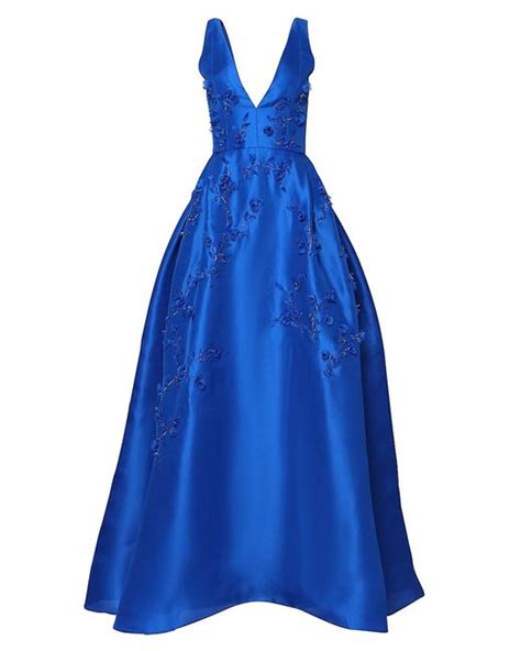 Carolina Herrera Silk Sleeveless Floral Appliqué Gown In Cobalt Blue