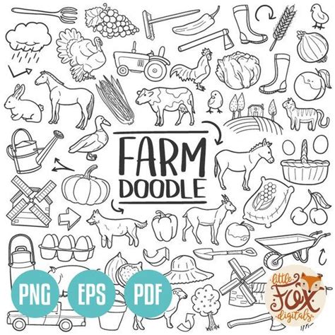 FARM ANIMALS, Farmer Clip Art Icons. Scrapbooking Doodle Clipart ...