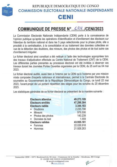 Ceni Rdc On Twitter Communique De Presse N°024ceni2023 La Ceni