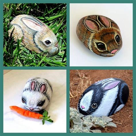 Rabbit Rock Paintings Made To Order Hand Painted Animal Rock Art