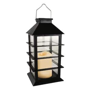 LUMABASE Black Solar Powered Lantern With LED Candle Basket 62901 The