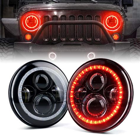 Buy Xprite 7 80W CREE LED Headlights With Red Halo For Jeep Wrangler