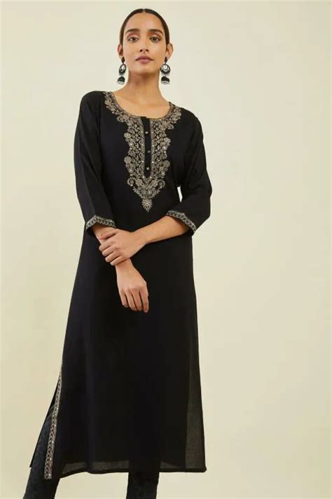 Buy Soch Women Black Embroidered Single Kurta Xl Online At Best