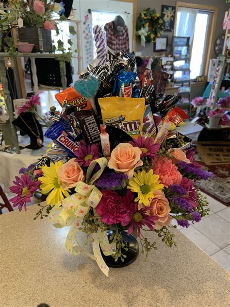 Candy Bouquet With Fresh Flowers Fresh Flower Bouquets Flower