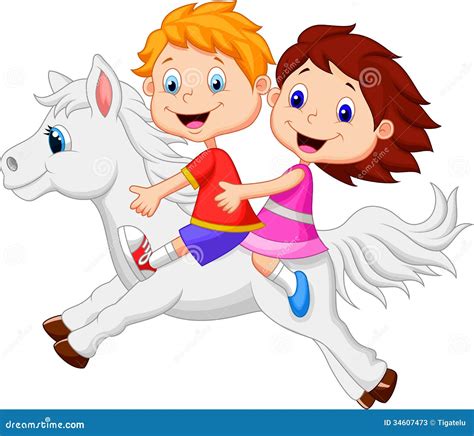 Cartoon Boy And Girl Riding A Pony Horse Stock Photos - Image: 34607473