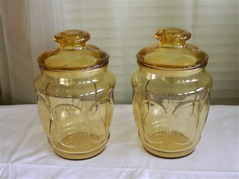 Vintage Amber Glass Canister Set Mid Century Amber Glass Etsy