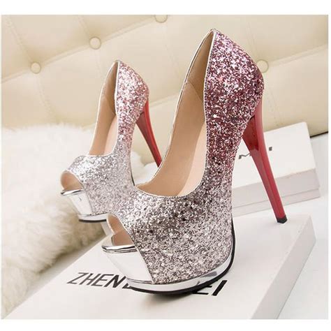 Gradient Sequins Peep Toe Platform Stiletto High Heels Sandals On Luulla