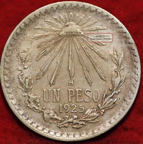 1925 Mexico Un Peso Silver Foreign Coin S/h