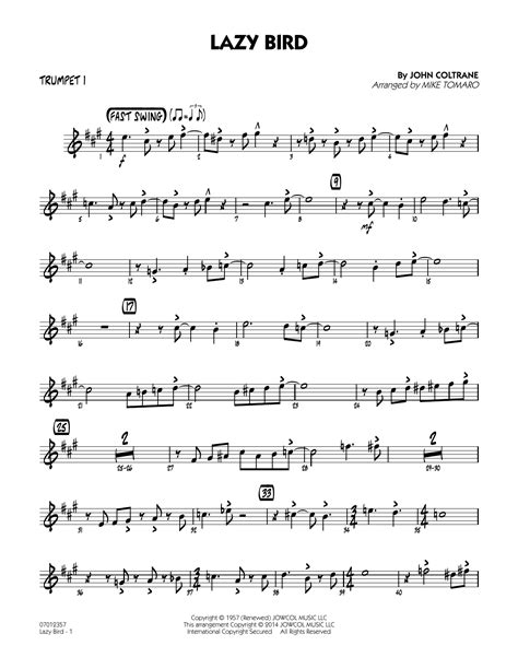 Lazy Bird Arr Mike Tomaro Trumpet 1 By John Coltrane Sheet Music