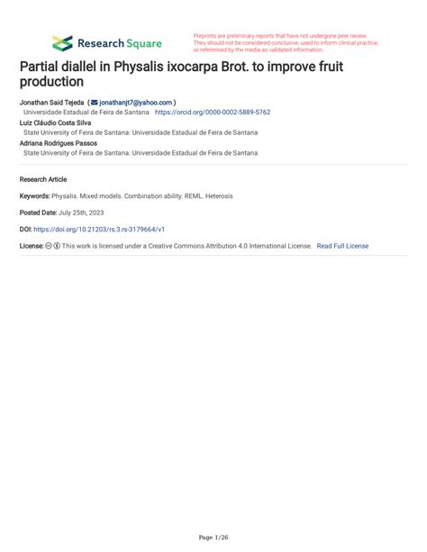 PDF Partial Diallel In Physalis Ixocarpa Brot To Improve Fruit