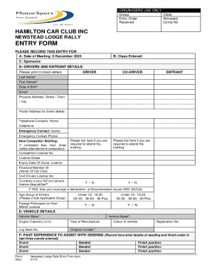 Fillable Online Hamiltoncarclub Org Newstead Lodge Rally Entry Form Fax