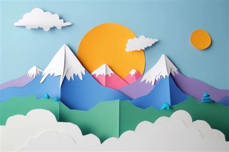 Mountian Origami Paper Art Premium Ai Generated Image