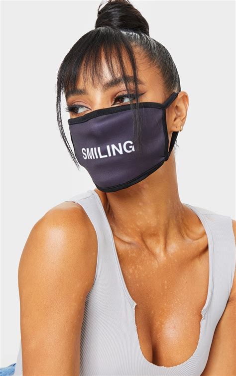 Black Smiling Face Mask | Accessories | PrettyLittleThing USA