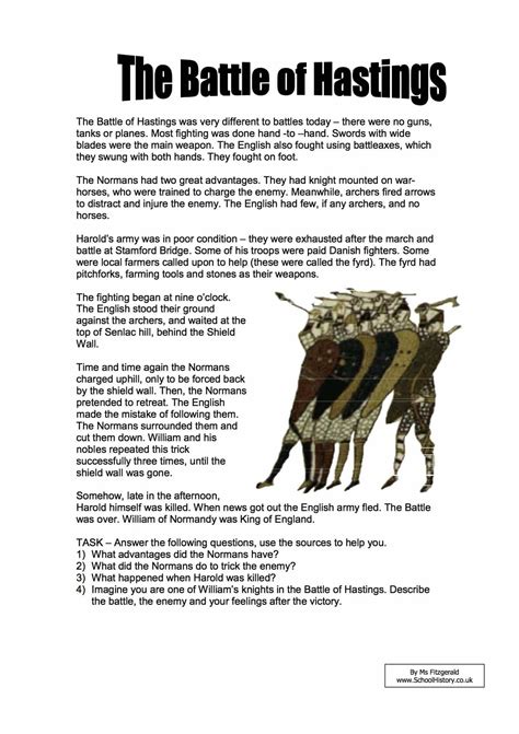 The Battle of Hastings Facts & Information Worksheet - Year 7