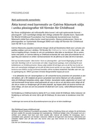 Pressrelease XIKO i samarbete med Childhood och Catrine Näsmark PDF