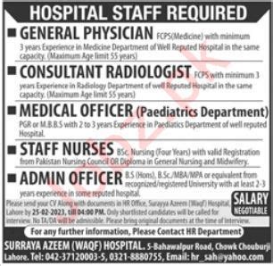 Surraya Azeem WAQF Hospital Lahore Jobs 2023 2024 Job Advertisement