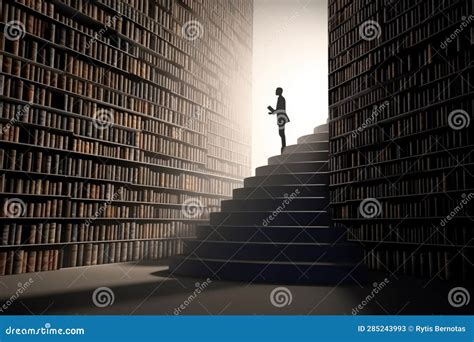 Human Walking On Ladders Made Of Books Generative Ai Stock