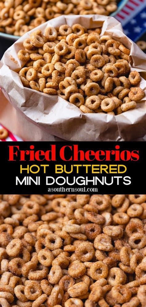 Fried Cheerios Hot Buttered Mini Doughnuts Cheerios Recipes Homemade Snacks Cheerios Snacks