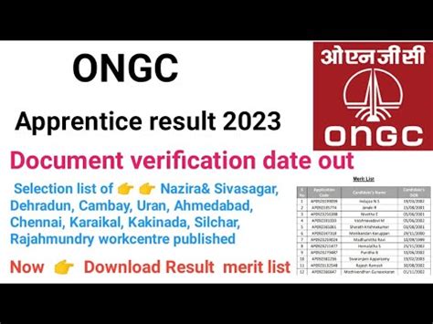 Ongc Apprenticeship Result Ongc Apprentice Result Merit List