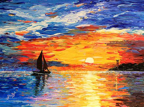 Romantic Sea Sunset Painting by Georgeta Blanaru - Pixels