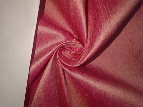 100 Pure Silk Dupioni Fabric Dark Pink X Peach 44 Wide With Slubs Mm