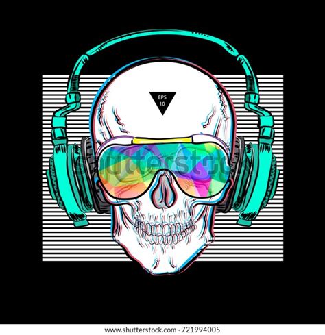 Skull Glasses Headphones Vector Illustration Eps Stock Vector