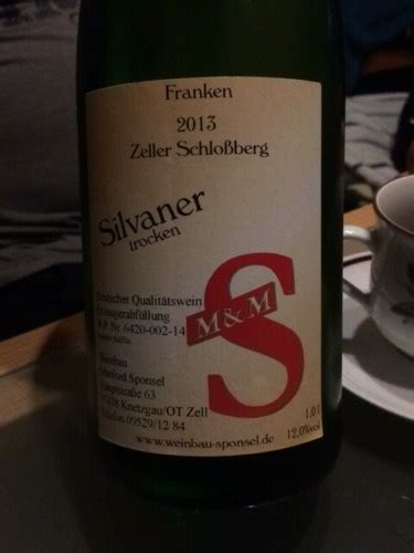 Weinbau Manfred Sponsel Zeller Schlossberg Silvaner Trocken Vivino US