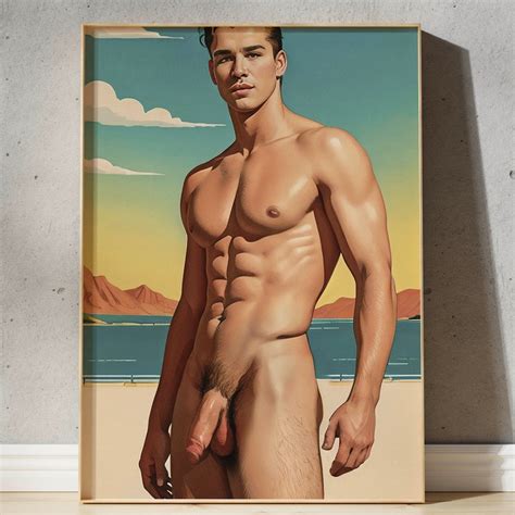 Gay Nude Male Pinup Fotodruck hübscher nackter Cowboy in der Wüste