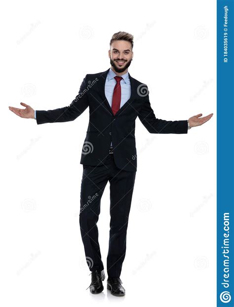 Happy Young Guy in Suit Walking and Opening Arms Stock Image - Image of ...