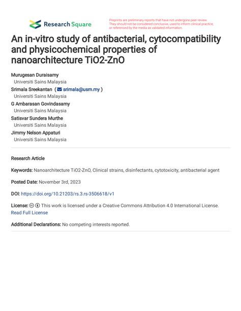 Pdf An In Vitro Study Of Antibacterial Cytocompatibility And