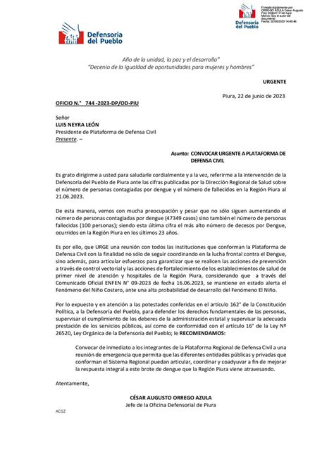 Defensor A Per On Twitter Piura Solicitamos Al Gobernador Regional