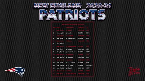 2020-2021 New England Patriots Wallpaper Schedule