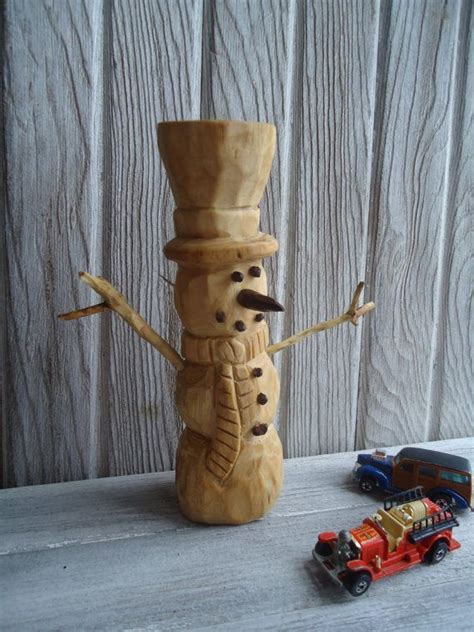 Hand Carved Wood Snowman Rustic Wood Snowman Hand Made Snowman