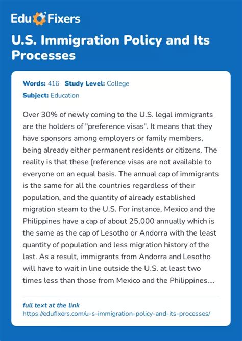 U.S. Immigration Policy and Its Processes